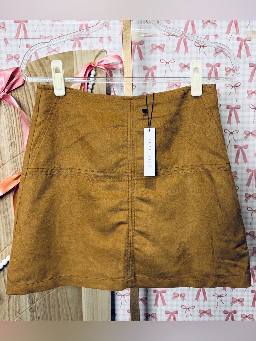 Sanctuary Faux Suede A Line Skirt in Camel Brown Coastal Cowgirl Classic Small